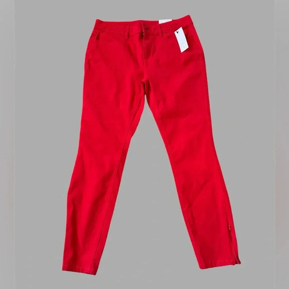 Liz Claiborne Slim Ankle Pants Sits At Waist Red Women Size 4 Ankle Zippers New - Picture 1 of 7